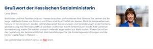 Ein Bildschirmfoto des Grußwort-Teasers auf der Startseite